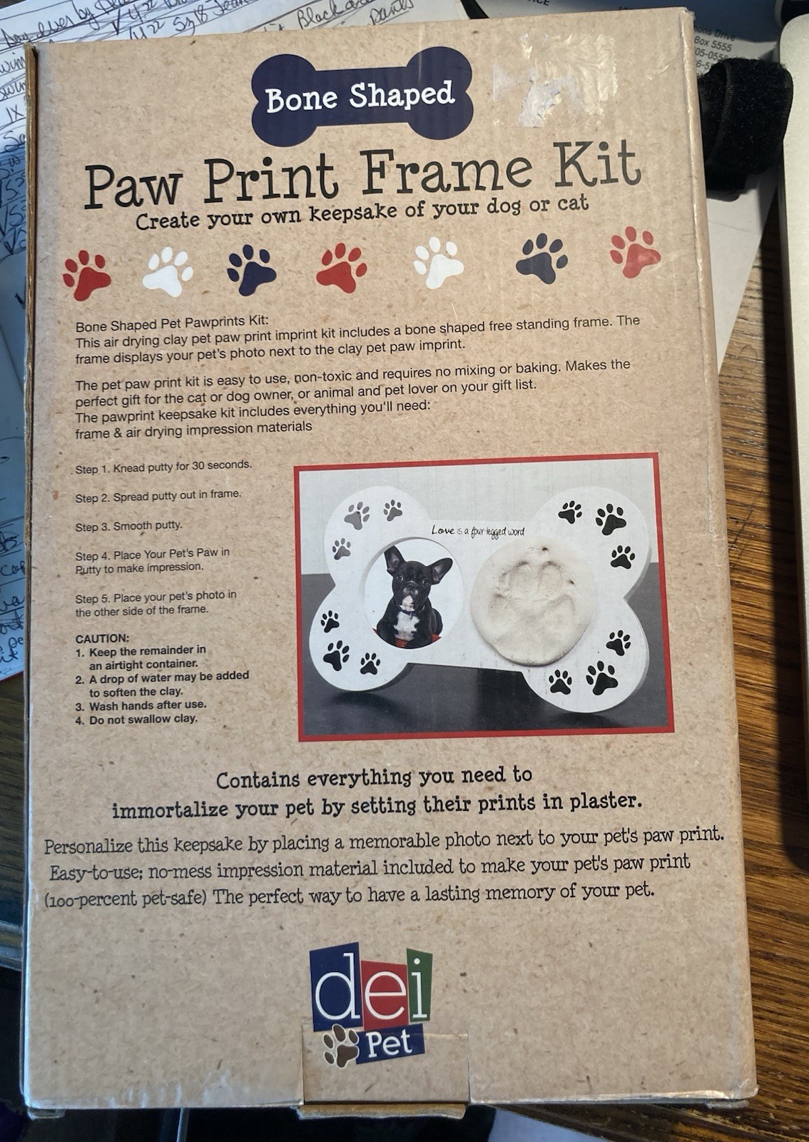 Paw Print Photo Frame Kit Bone Shaped, Keepsake Quality Dei Pet
