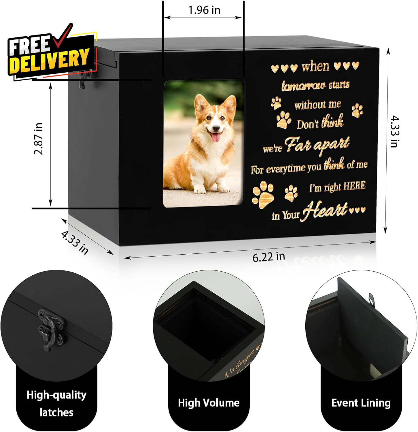 Pet Urns for Dog or Cat Ashes Wooden Funeral Cremation Urns with Photo Frame….