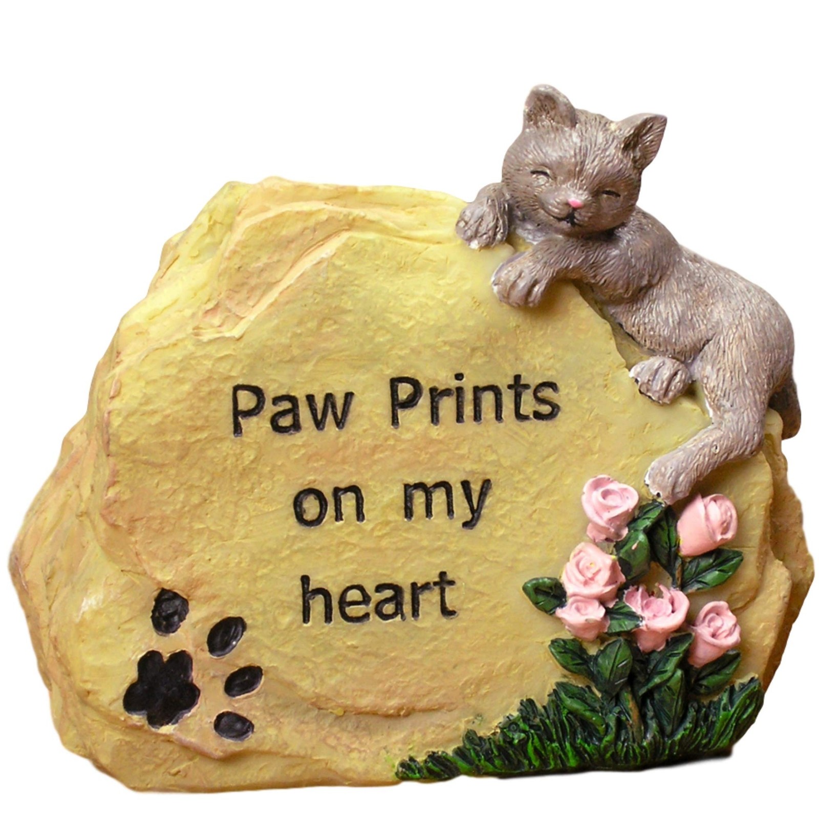 BANBERRY DESIGNS Paw Prints on My Heart Cat Memorial Stone – Pet Sympathy Gif…