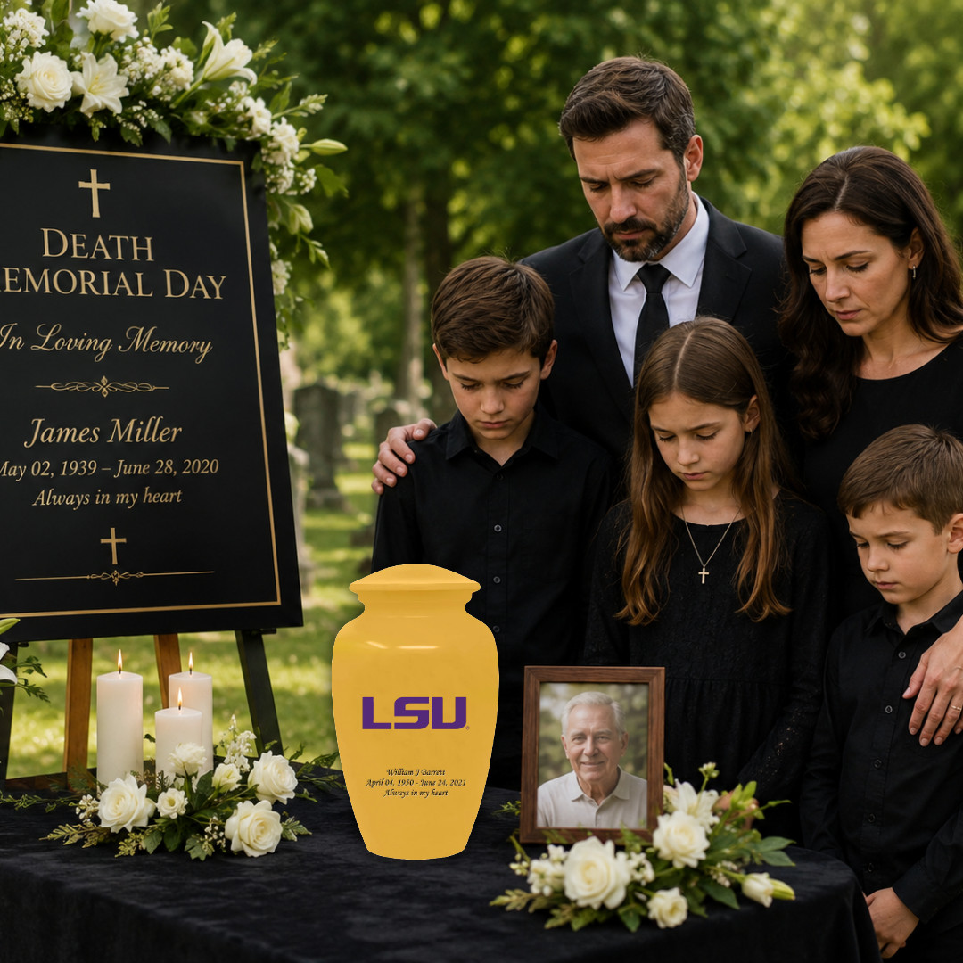 Personalized LSU Tigers Cremation Yellow Urn for Human Ashes Large Urns w/Bag