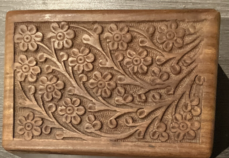 Carved Wood Box for Memorial Keepsake Cremation Ashes of Small Cat or Dog 6”x4”