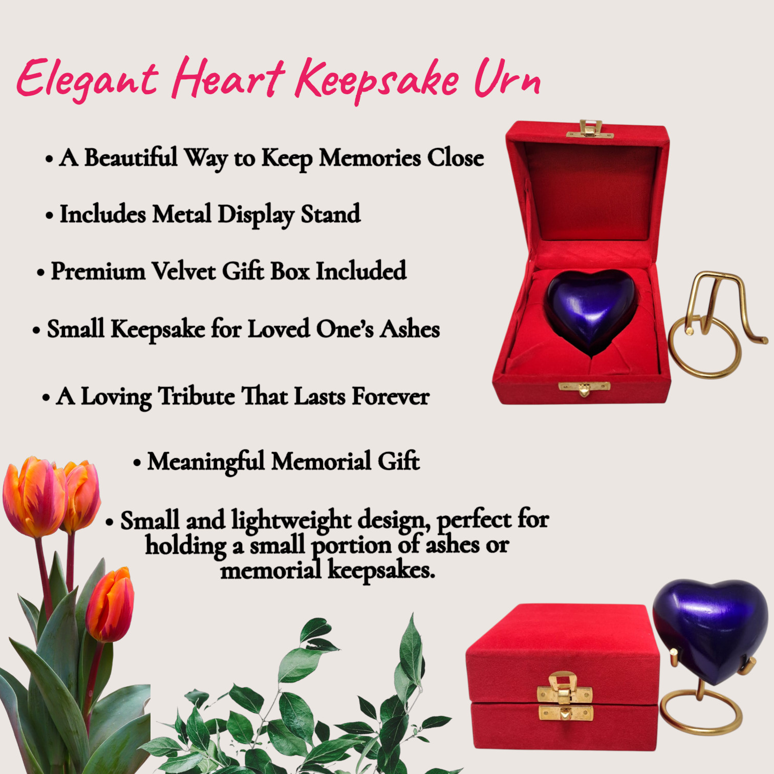 Personalized Heart Keepsake Memorial Urn for Human Pet Ashes with Velvet Box