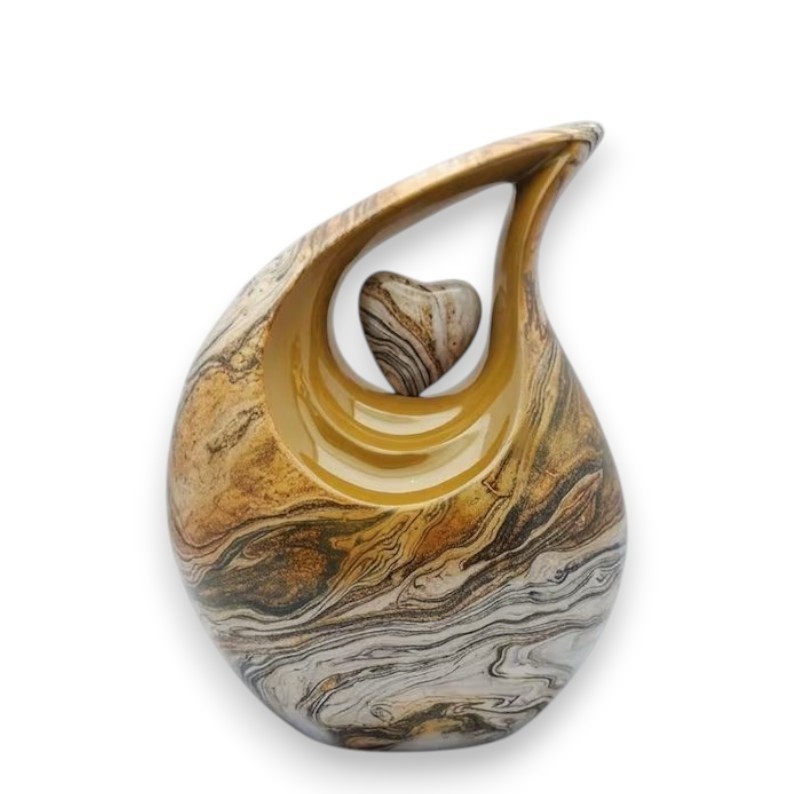 Gold & Brown Marble Teardrop Aluminum Cremation Urns Adult Human Ashes