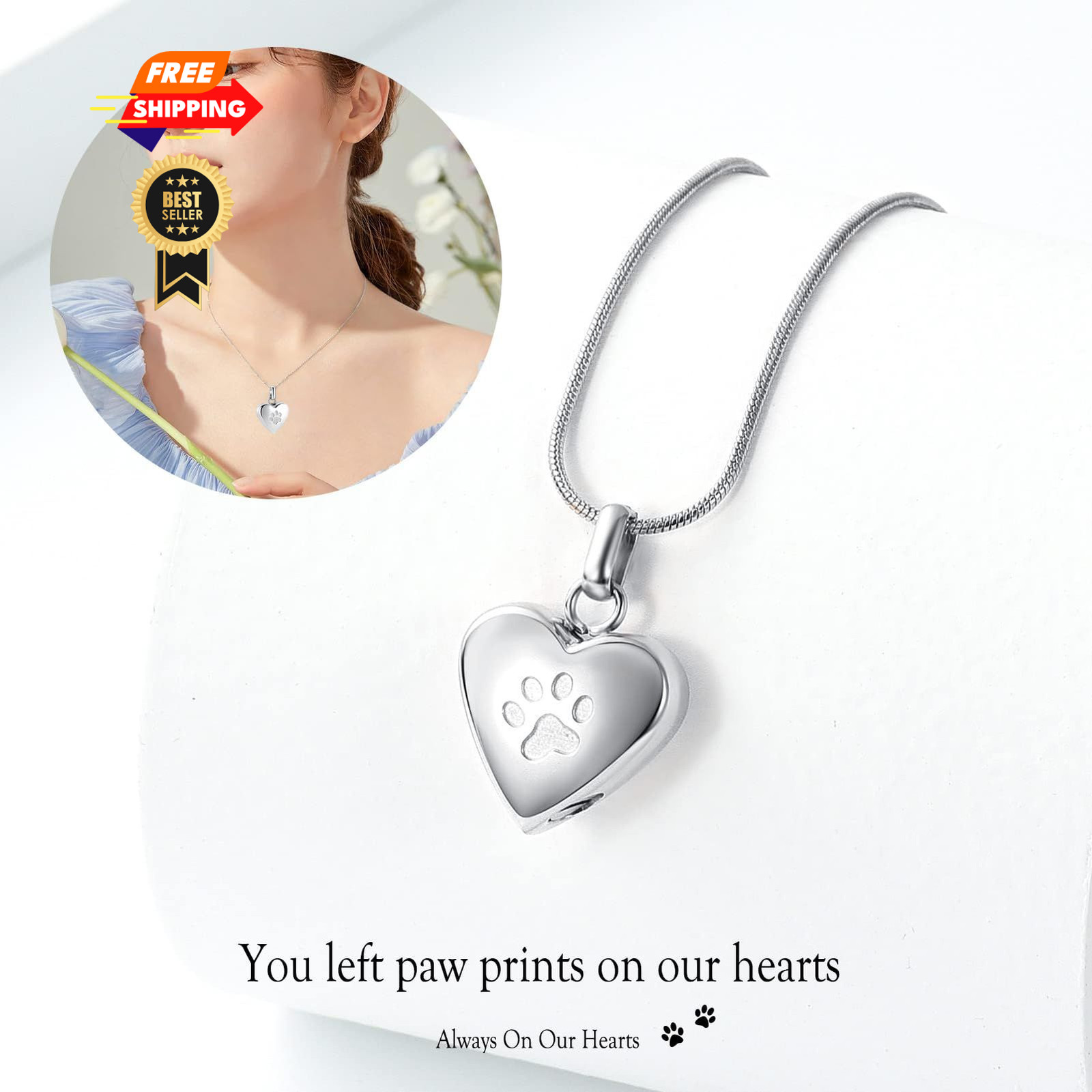 zeqingjw Pet Cremation Jewelry for Ashes Pendant Paw Small, Heart-Silver
