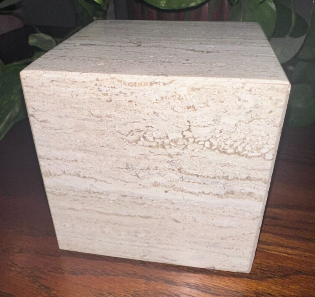 Natural light travertine marble cube pet urn memorial dog cremains handmade cat