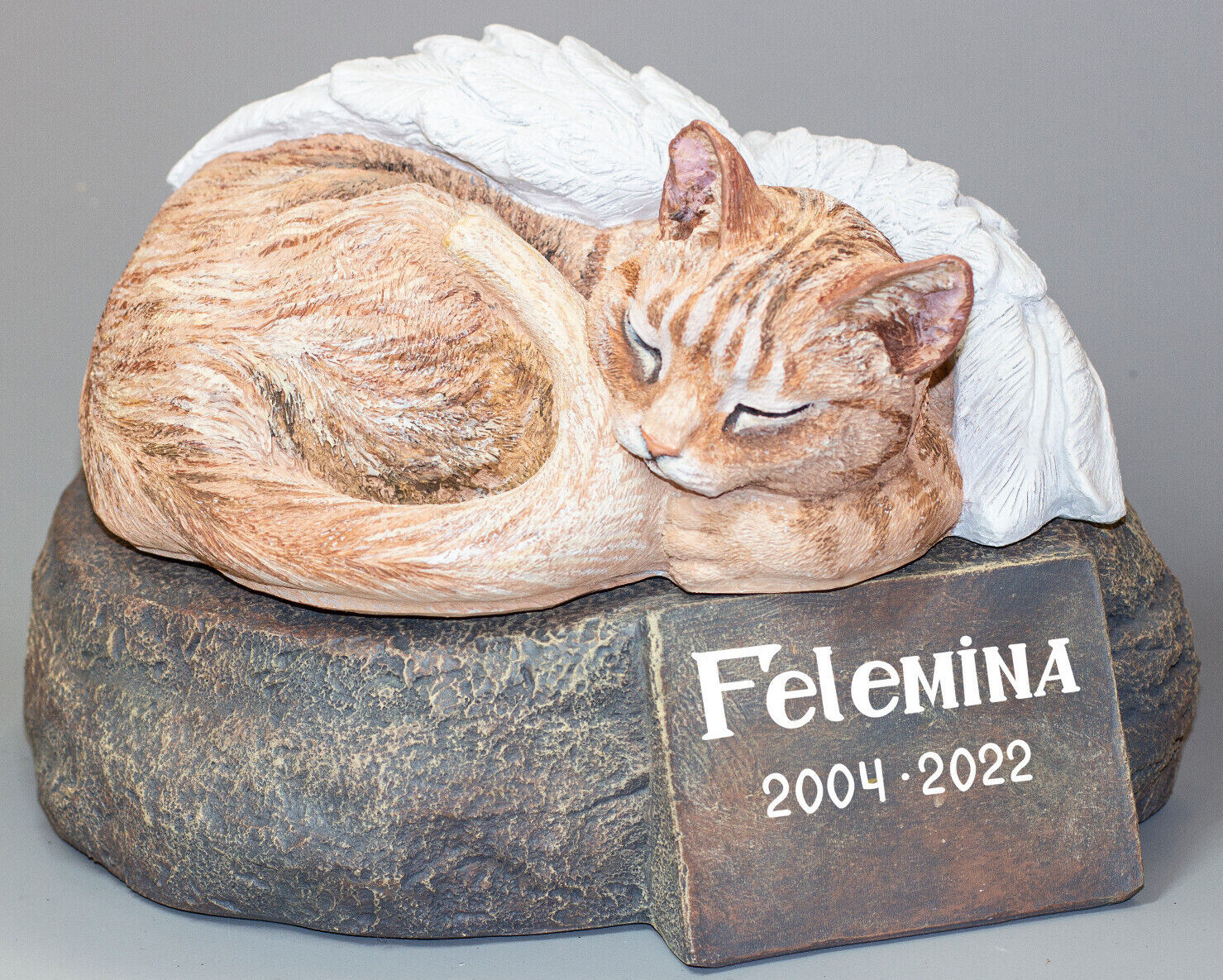 Unique Grave Stone Orange Cat Angel Memorial Urn Pet Ashes Statue Tribute Plaque