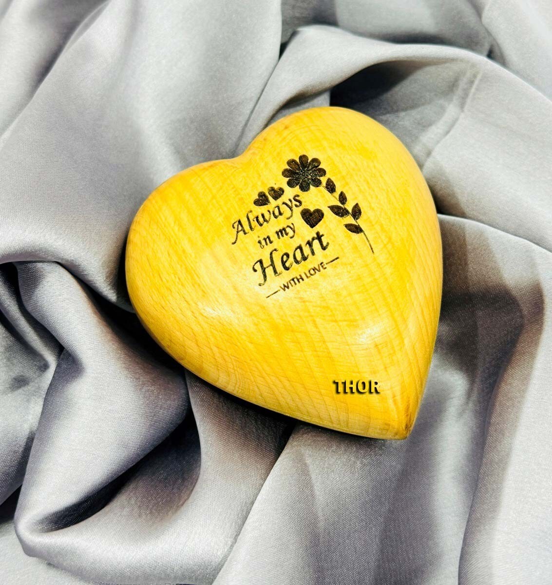 Natural Wooden Heart Keepsake always in my heart handwriting Print Urn