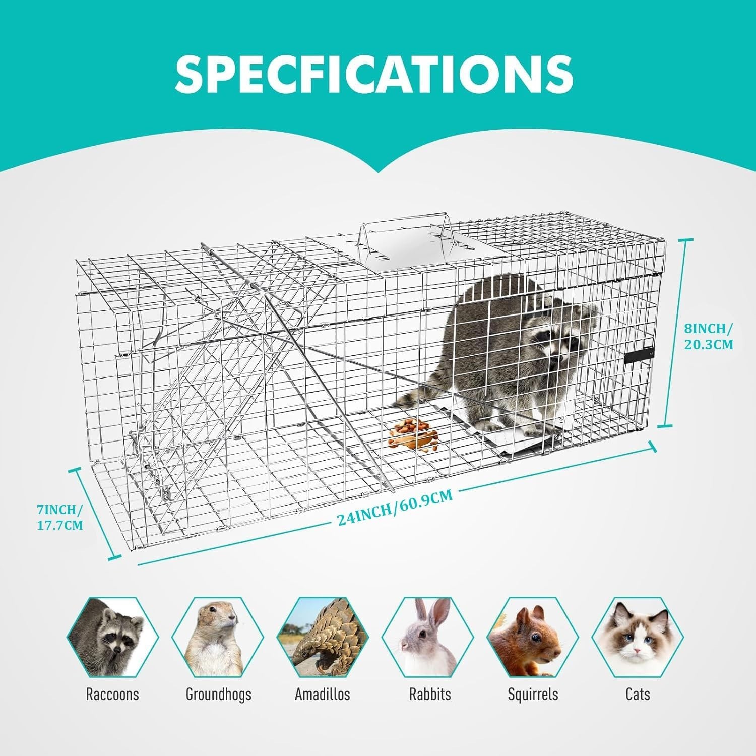Live Animal Cage Trap, 31″ x 11″ x 12″ Heavy Duty Folding Raccoon Traps, Huma…