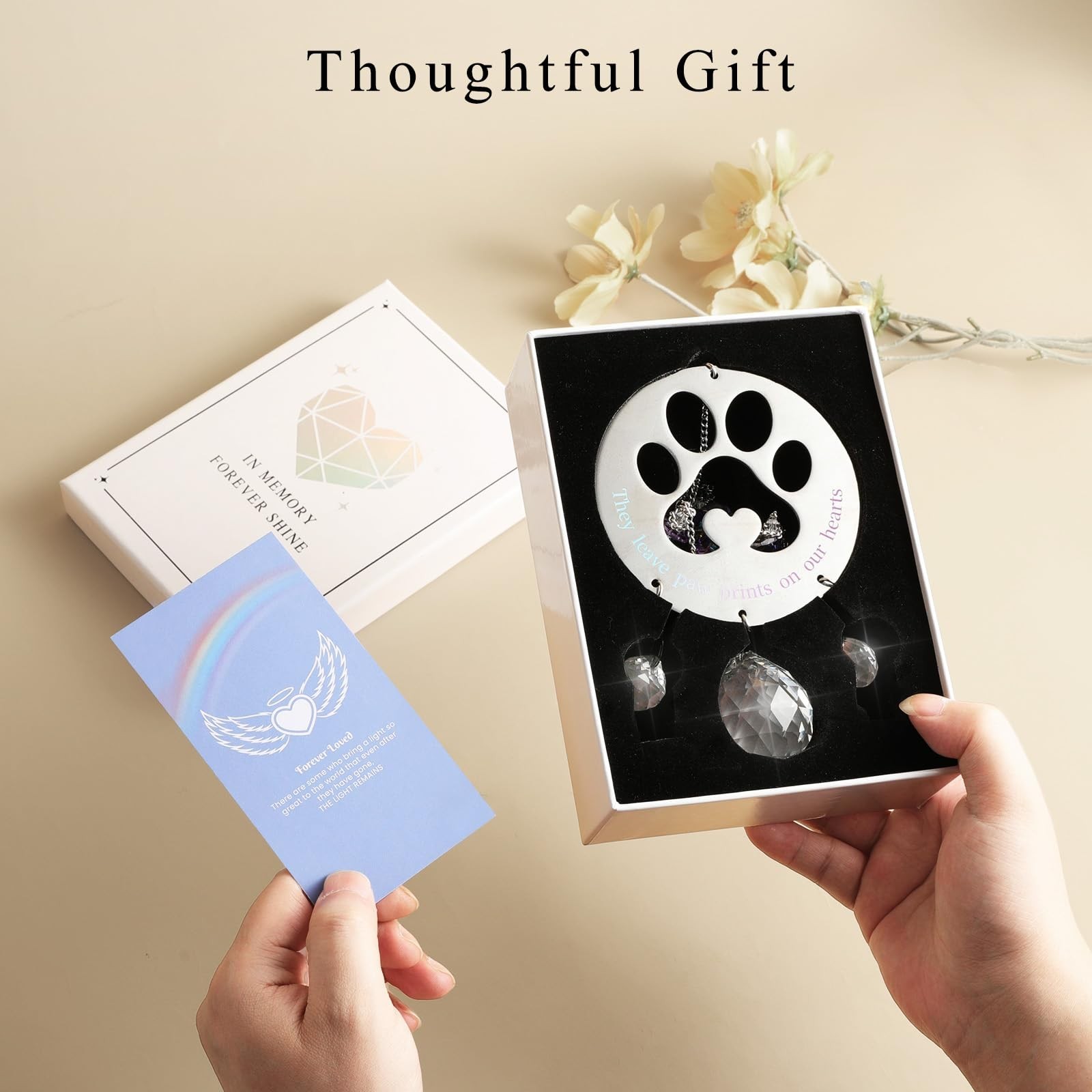 Emibele Pet Memorial Suncatcher with Paw Print, Dog Memorial Gifts for Loss o…