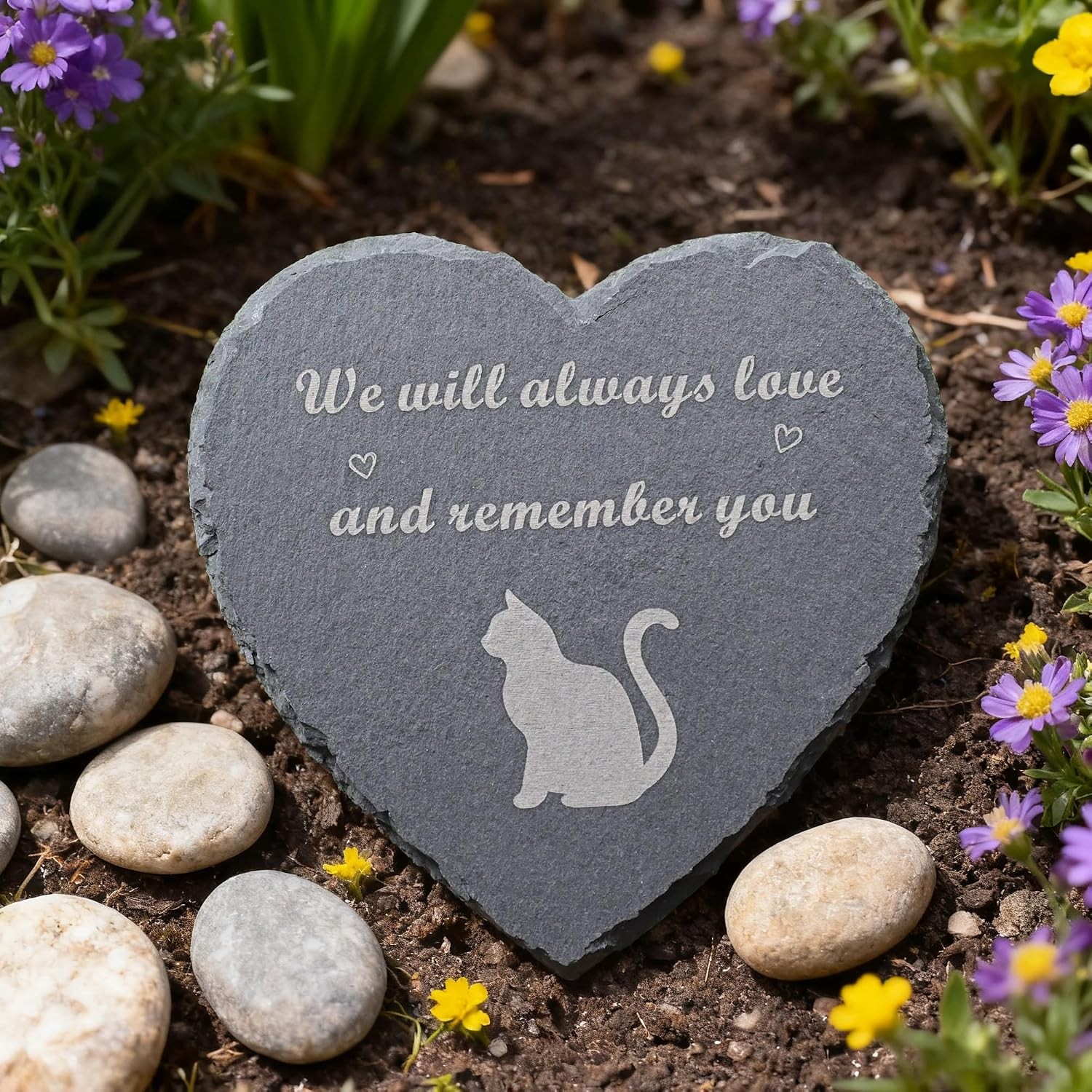 Heart Shaped Small Cat Memorial Stone 4 Inch Pet Memorial Gift Ideas