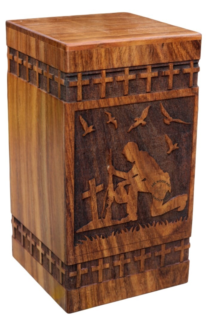 Kneeling Cross Army Soldiers Militar Urn Box ale Female Adult Burial Funeral