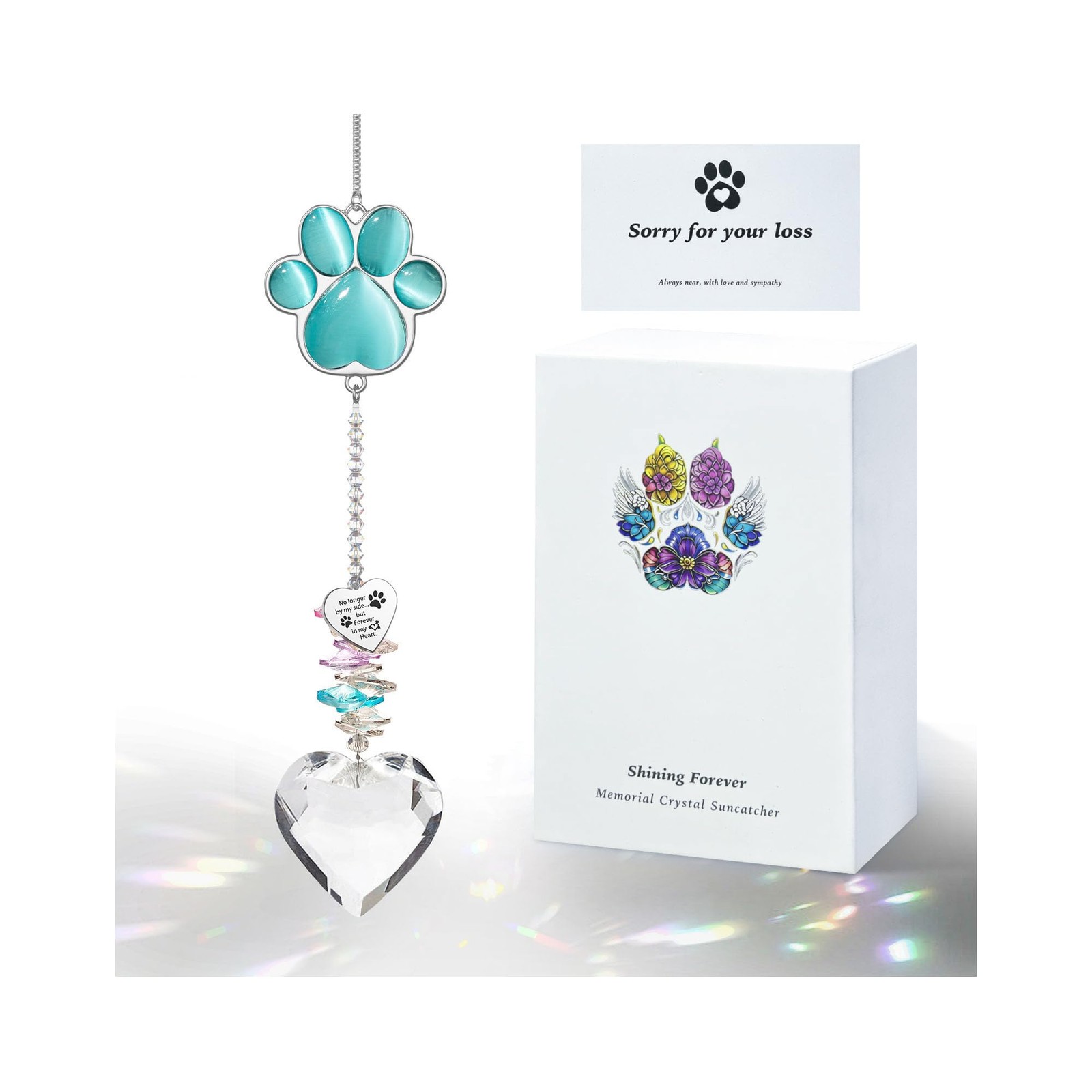 Pet Memorial Suncatcher – Dog Gifts, Loss Sympathy, Peacock Blue
