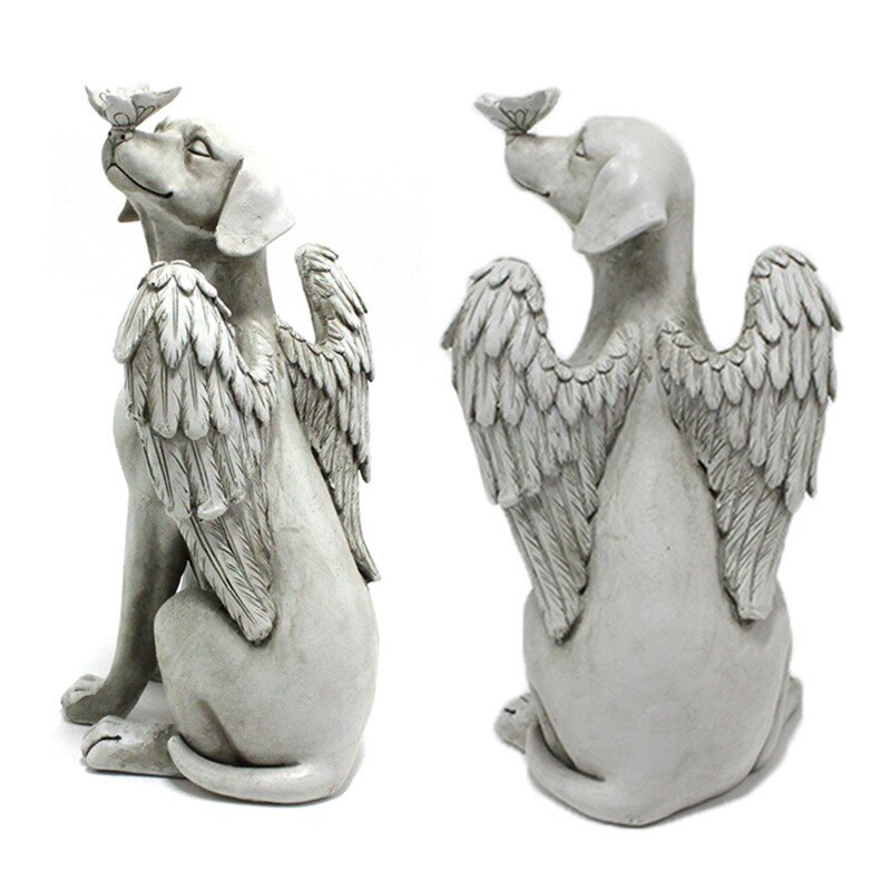 New Pet Memorial Gravestones for Dog with Angel Wings Garden Statue Sculpture
