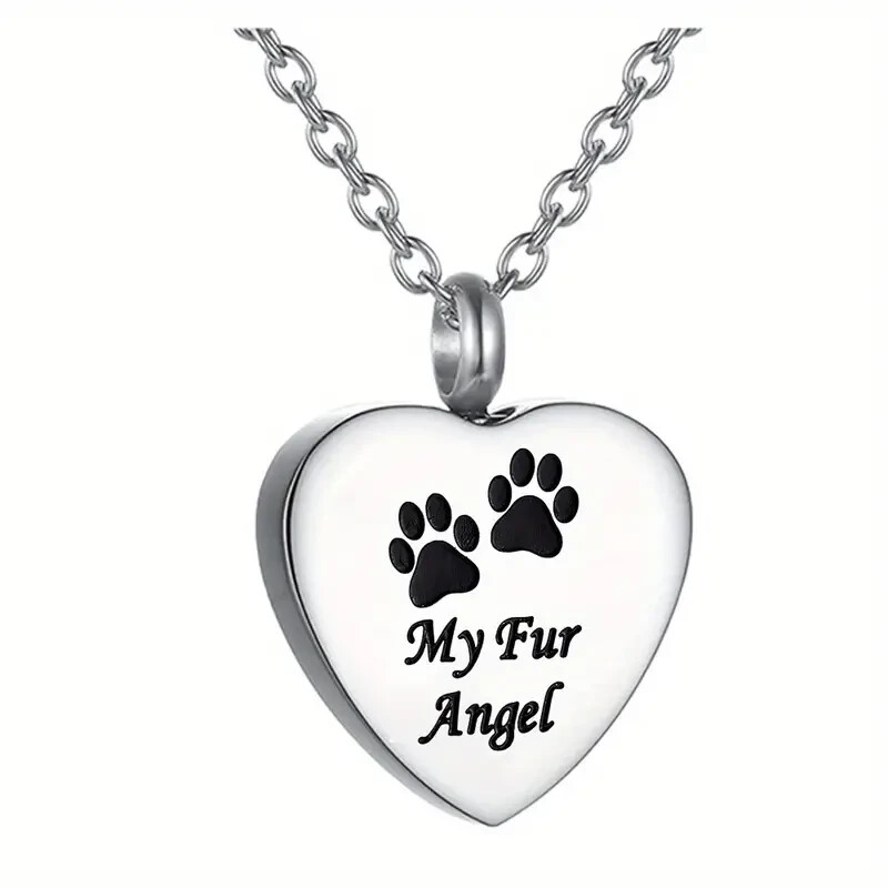 “My Fur Angel” Pet Memorial Necklace – Heart Pendant Cremation Urn For Pet Ashes