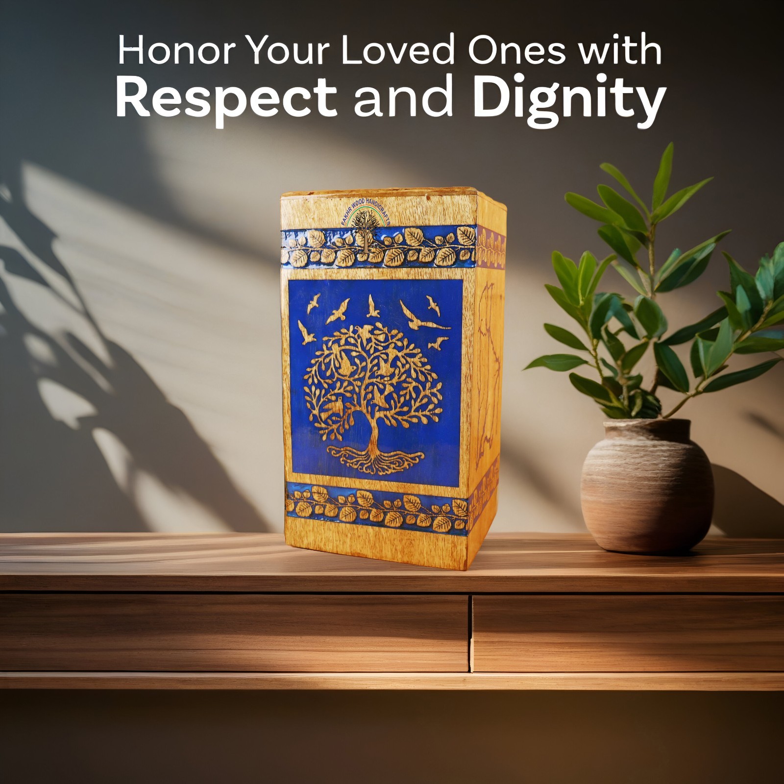 Wooden urn box – Handcrafted Ocean Wave Urn – Wooden Memorial Box for Loved Ones