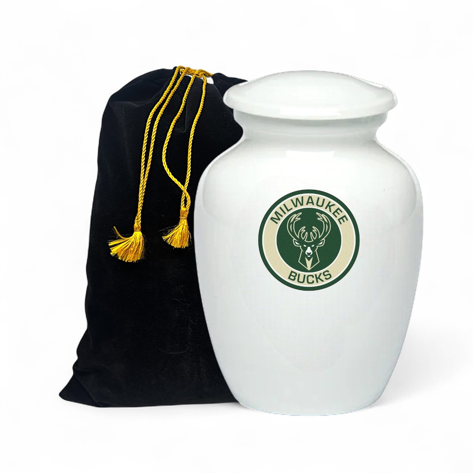 Milwaukee Bucks Basketball Style Cremation Urn Adult Ashes White Metal 8 In Urns