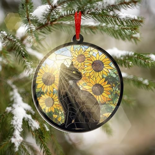 Christmas Black Cat Gifts for Women – Suncatcher Black – Sunflower Cat