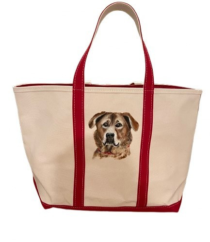 LL BEAN BOAT AND TOTE HAND BAG HAND PAINTED WITH YOUR DOG PET PORTRAIT BY ARTIST