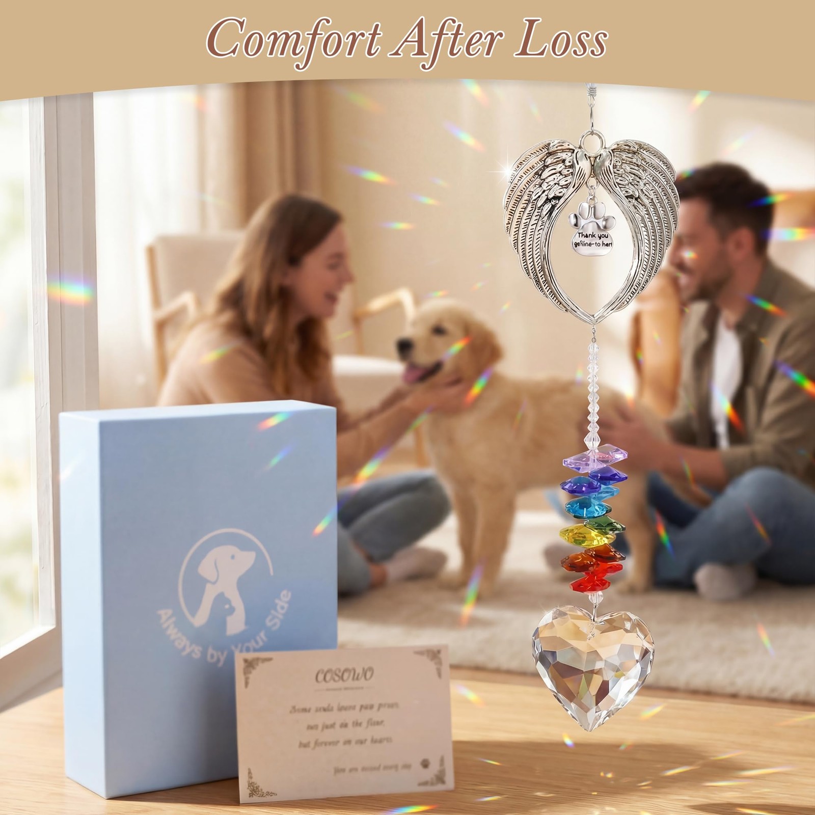 Handcrafted Pet Memorial Crystal Ornament Rainbow Prism Sun Catcher with Keep…
