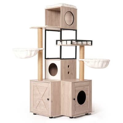 63 Multi-Functional Cat Tree With Litter Box – Includes Removable Washable Cushi