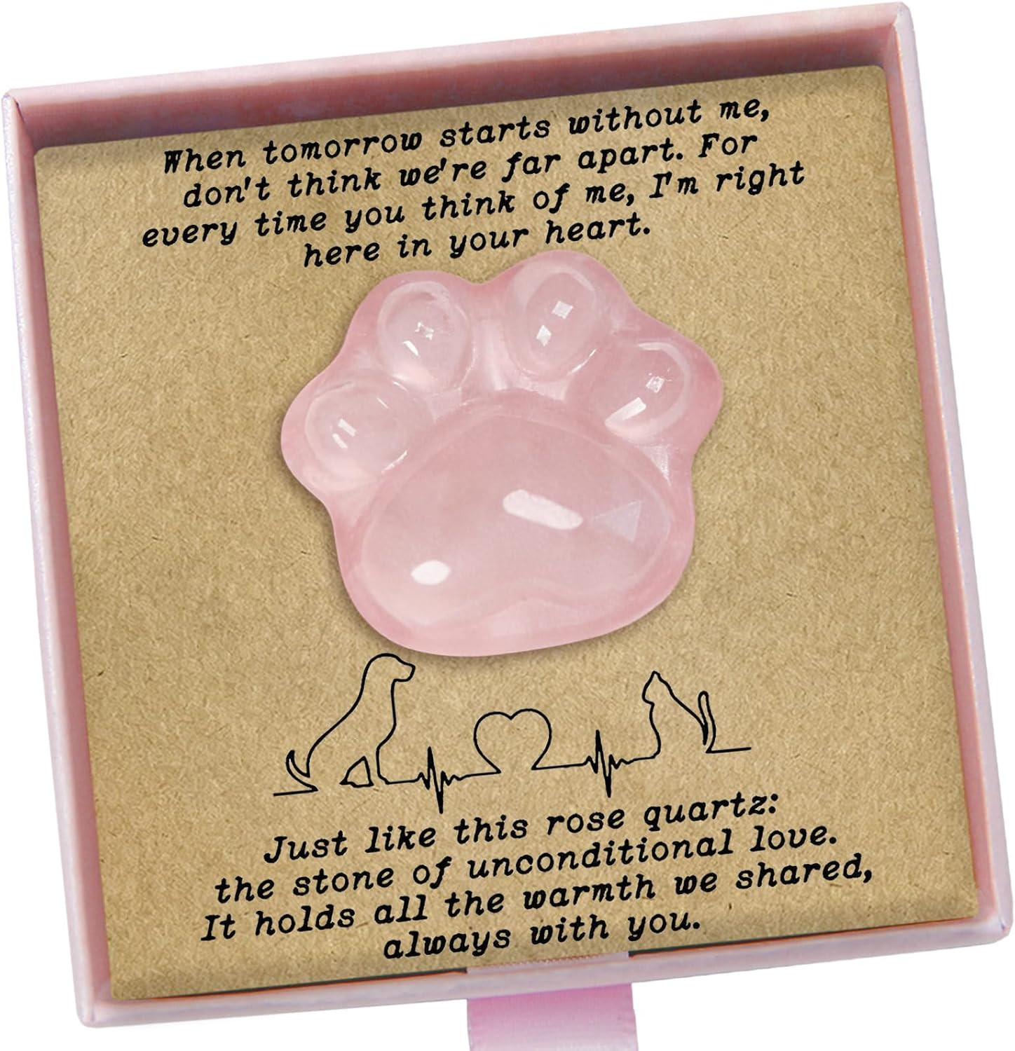 Pet Loss Sympathy Gift – Rose Quartz Heart Crystal with Memorial Card, in Loving