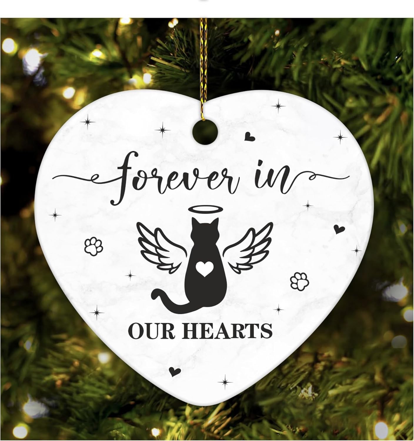 Cat Memorial Heart Ornament – Ceramic Pet Loss Keepsake with Angel Wings – Fo…