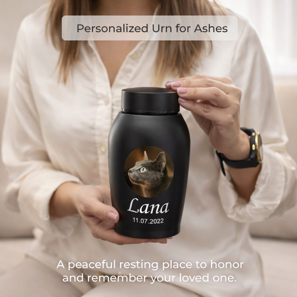 Custom pet photo urn for dogs ashes, personalized dog memorial cremation urn