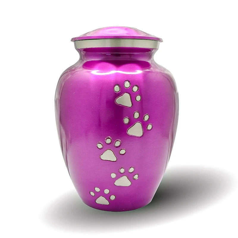 Crimson Mauve Pet Urn with Silver Paws – Large Brass Urn for Dog & Cat Ashes