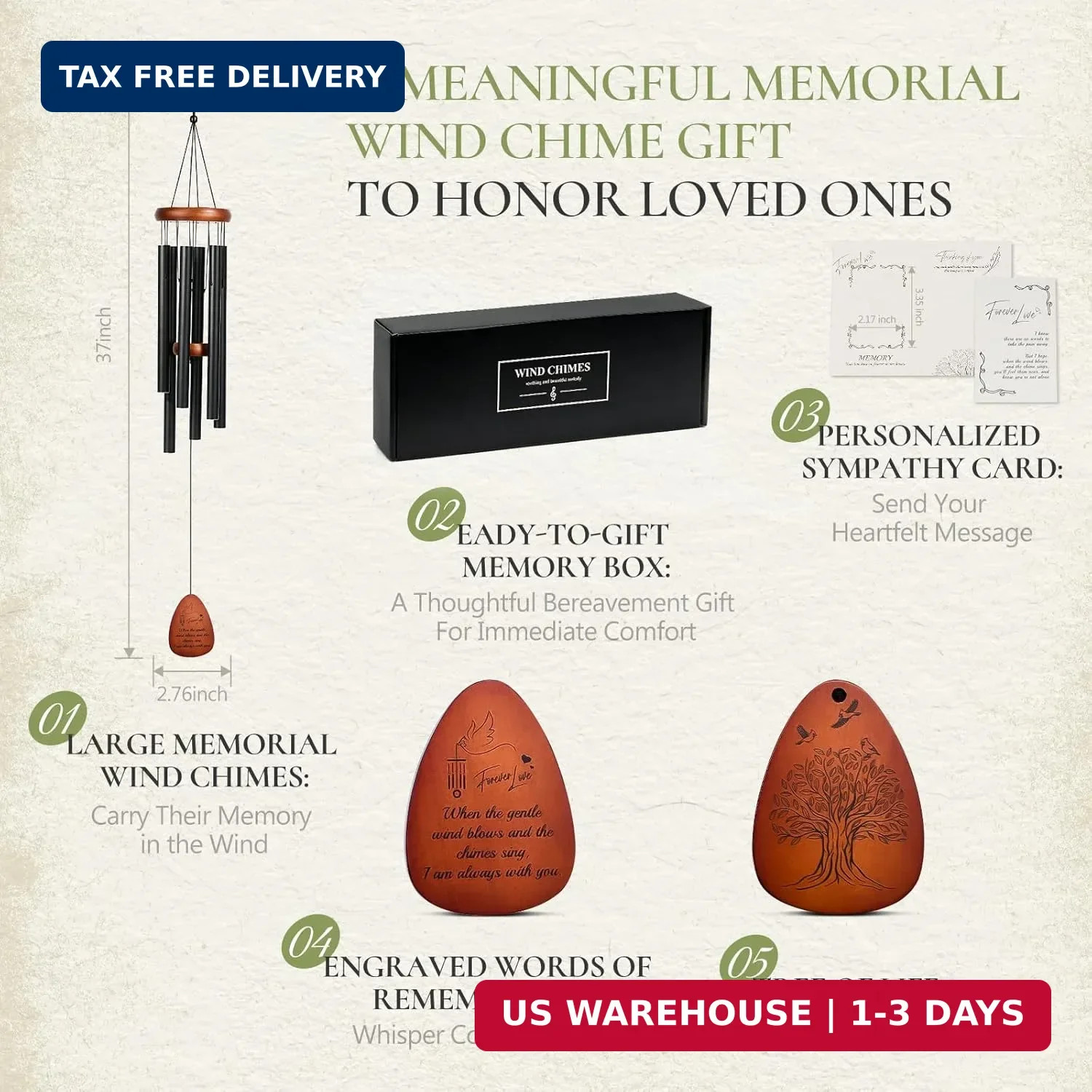 37″ Memorial Wind Chimes for Loss of Loved One – Sympathy & Bereavement Gift for