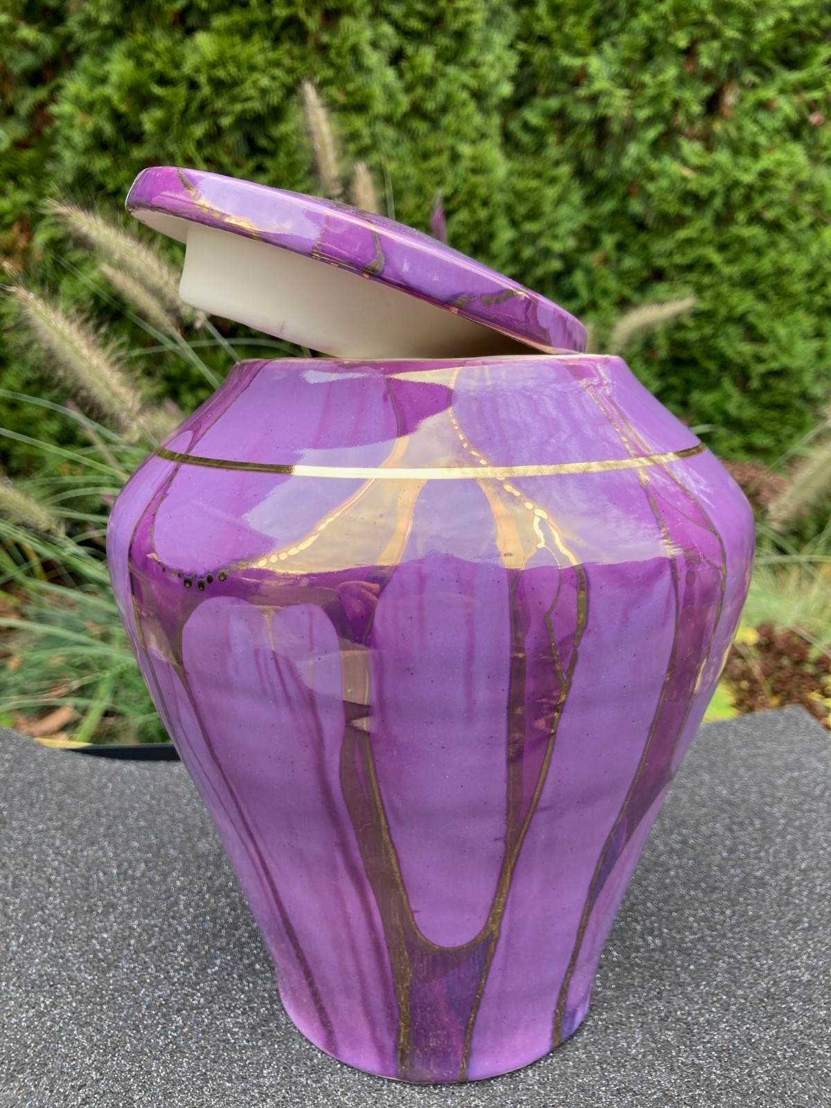 Handmade Ceramic Cremation Urn Keepsake Vessel in Orchid w/Gold 150 cubic inch