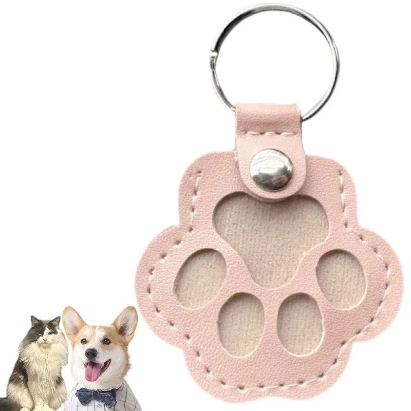 Pets Hair Memorial Keepsake Keychain PU Leather Dog Cat Storage Pouch Bag Charm