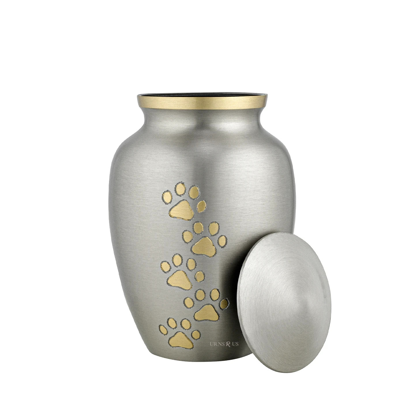 Silver Gold Pet Urn with Golden Paws – Large Pet Cremation Urn