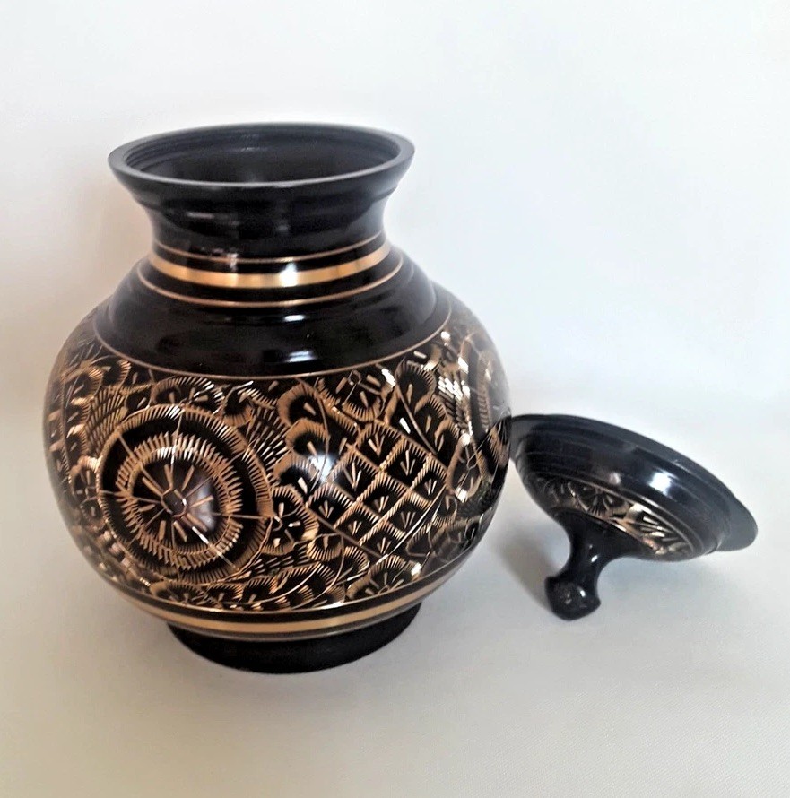 Solid Brass Lacquered Hand Etched Pet Memorial Urn Remembrance Screw On Lid