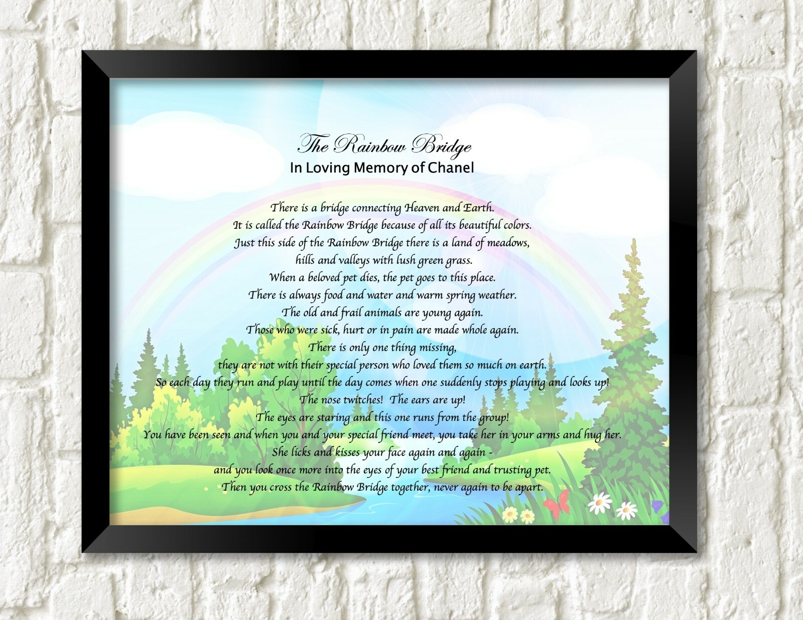 Pet Memorial Poem RAINBOW BRIDGE Personalized UNFRAMED Art Print Gift Dog, Cat