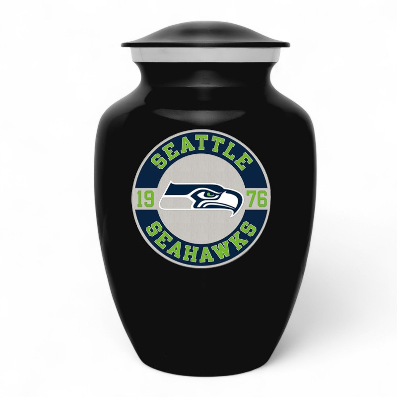 Black Seattle Seahawks Football Style Cremation Urn Adult Ashes Metal 8 In Urns