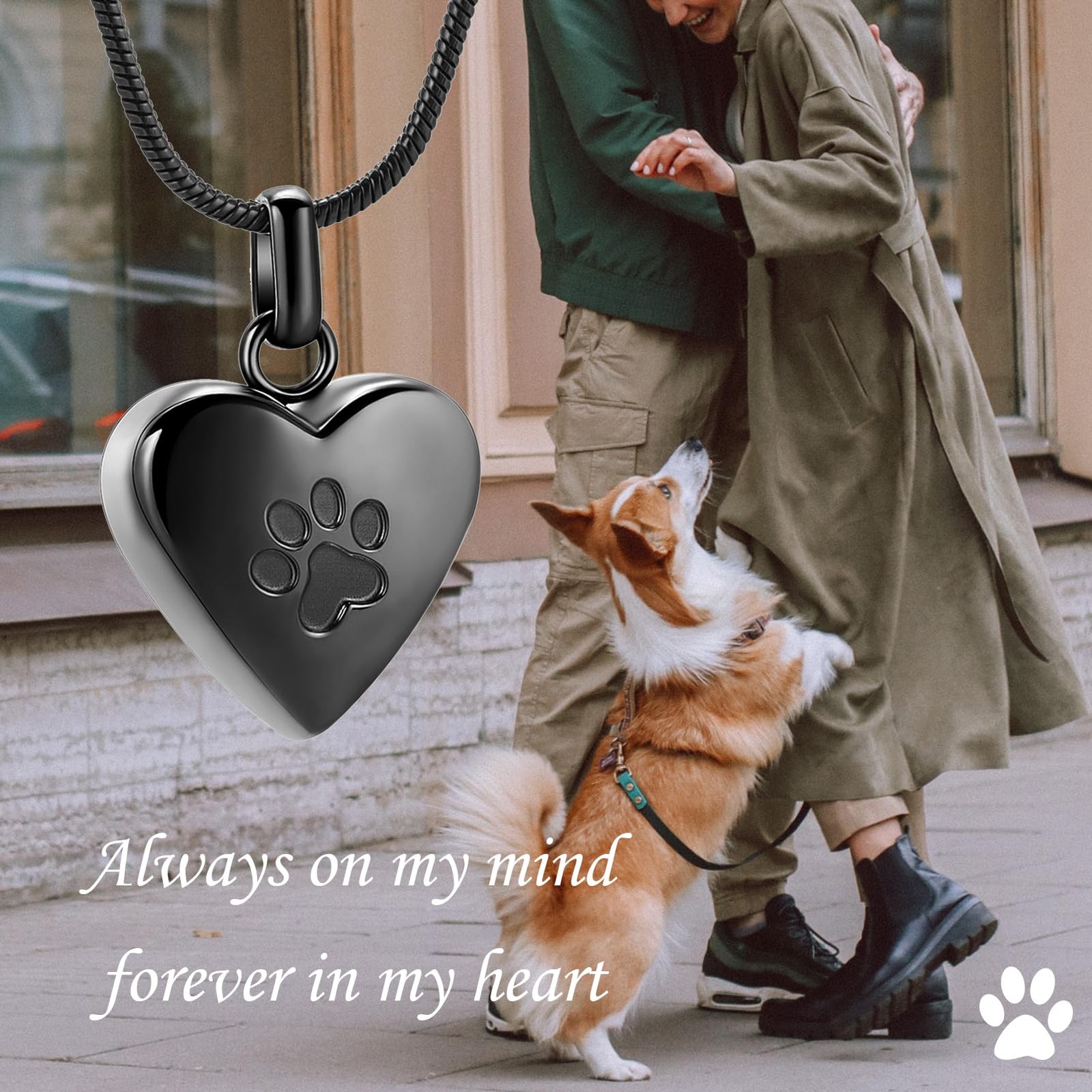 zeqingjw Pet Cremation Jewelry for Ashes Pendant Paw Print Small, Heart-Black