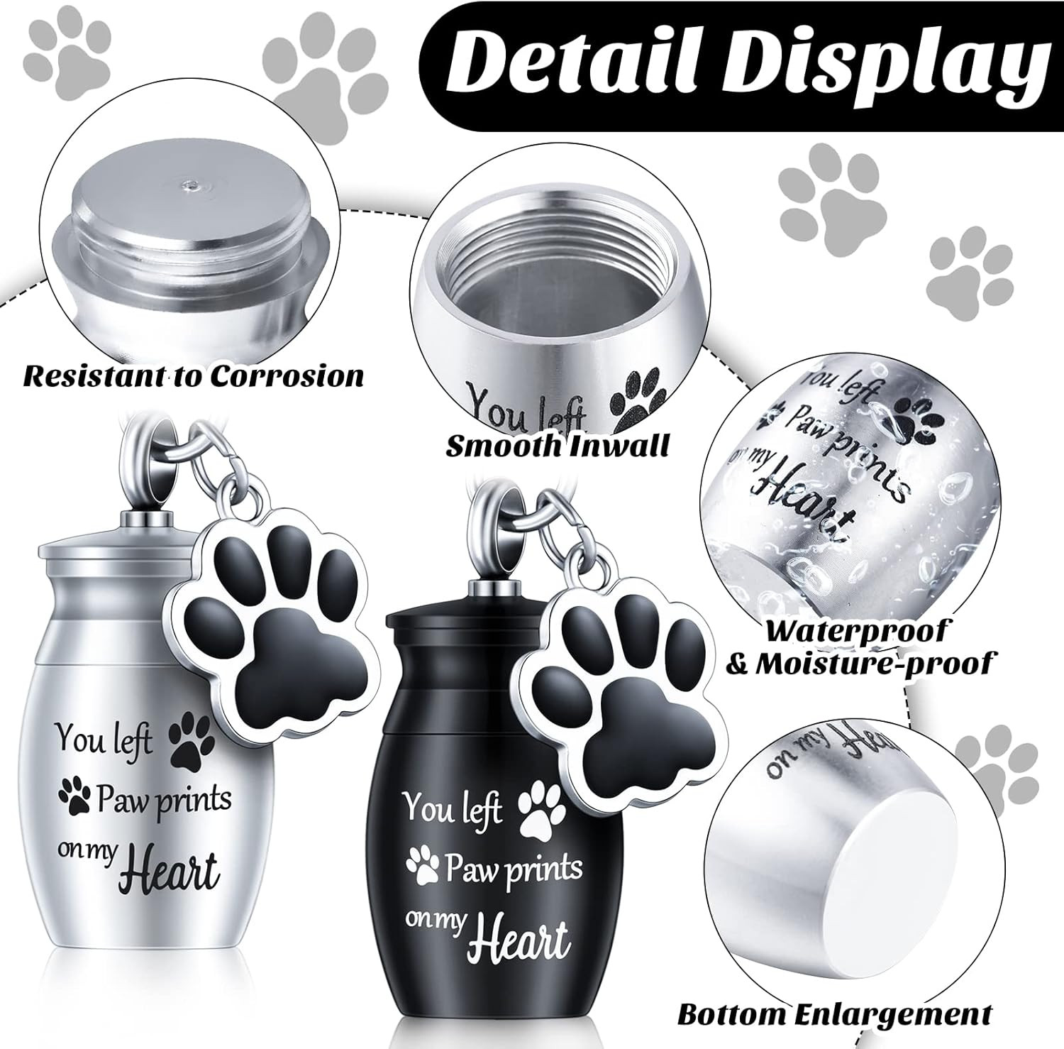 2 Pcs Pet Dog Urns Keychain for Ashes with 2 Storage Bags Small Cat Cremation Ke