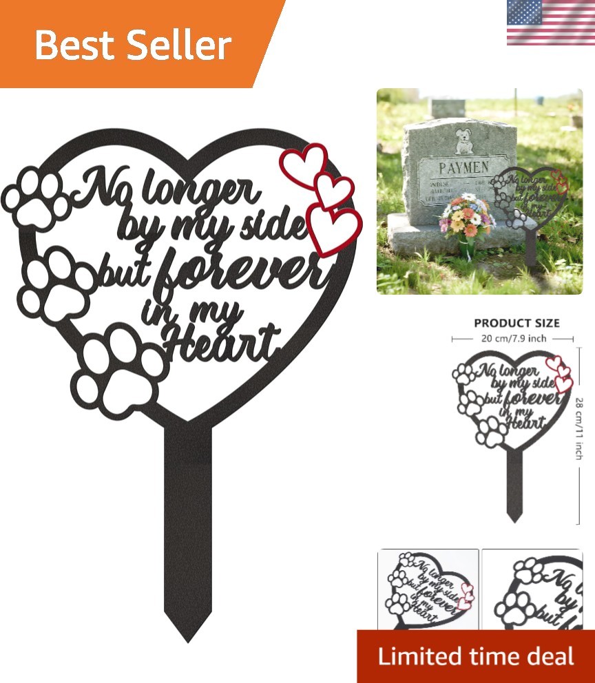 In Memory of Pets: Durable Metal Grave Marker with Heart Paw for Outdoor Decor