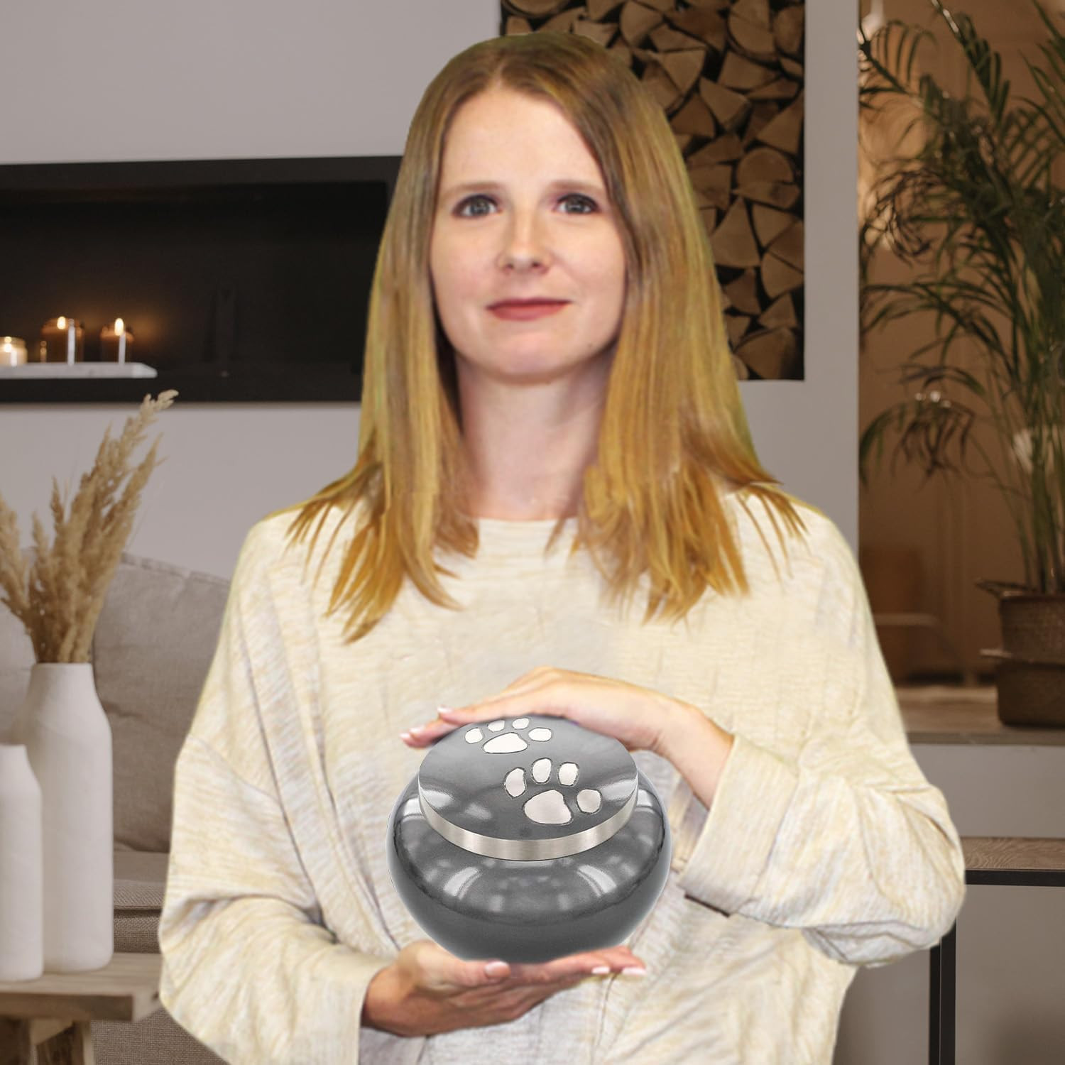 Small Pet Urn for Dogs and Cats Ashes, Paws Print Grey Cremation Urns for Pets u