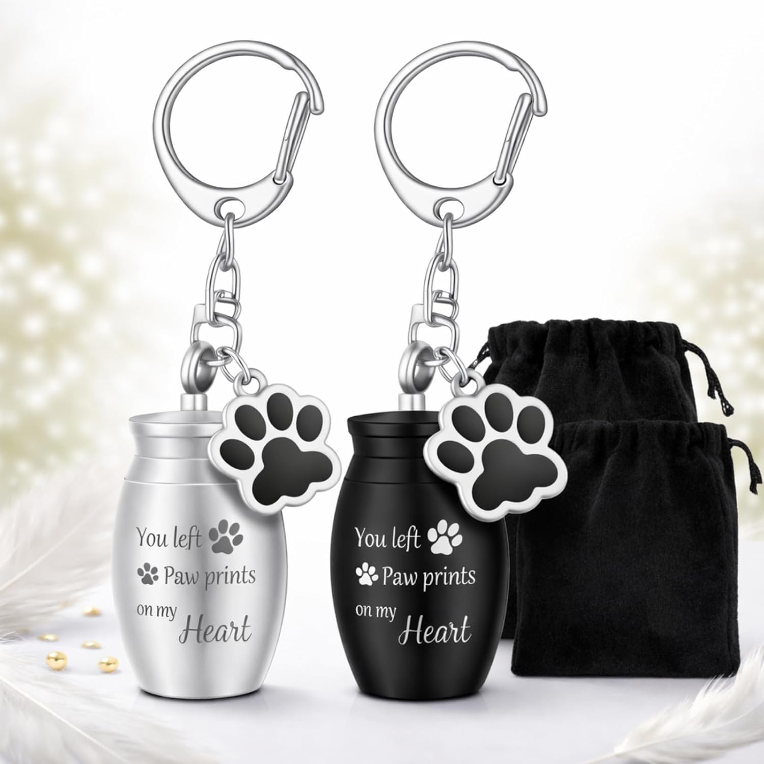 2 Pcs Pet Dog Urns Keychain for Ashes with 2 Storage Bags Small Cat