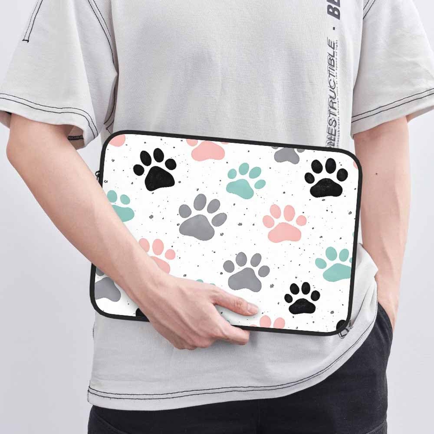 Laptop Sleeve Bag 15.4 15.6 Inch,Dog Paw Prints Colorful Dog Footprint Protec…