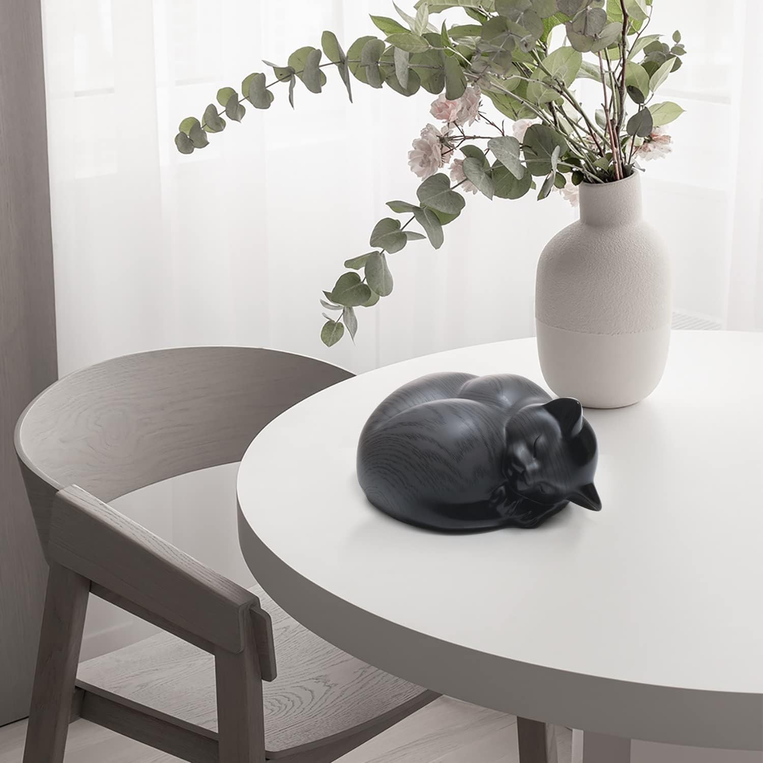 Modern Gray Cat Urn for Ashes Polished Resin Durable Pet Memorial Keepsake