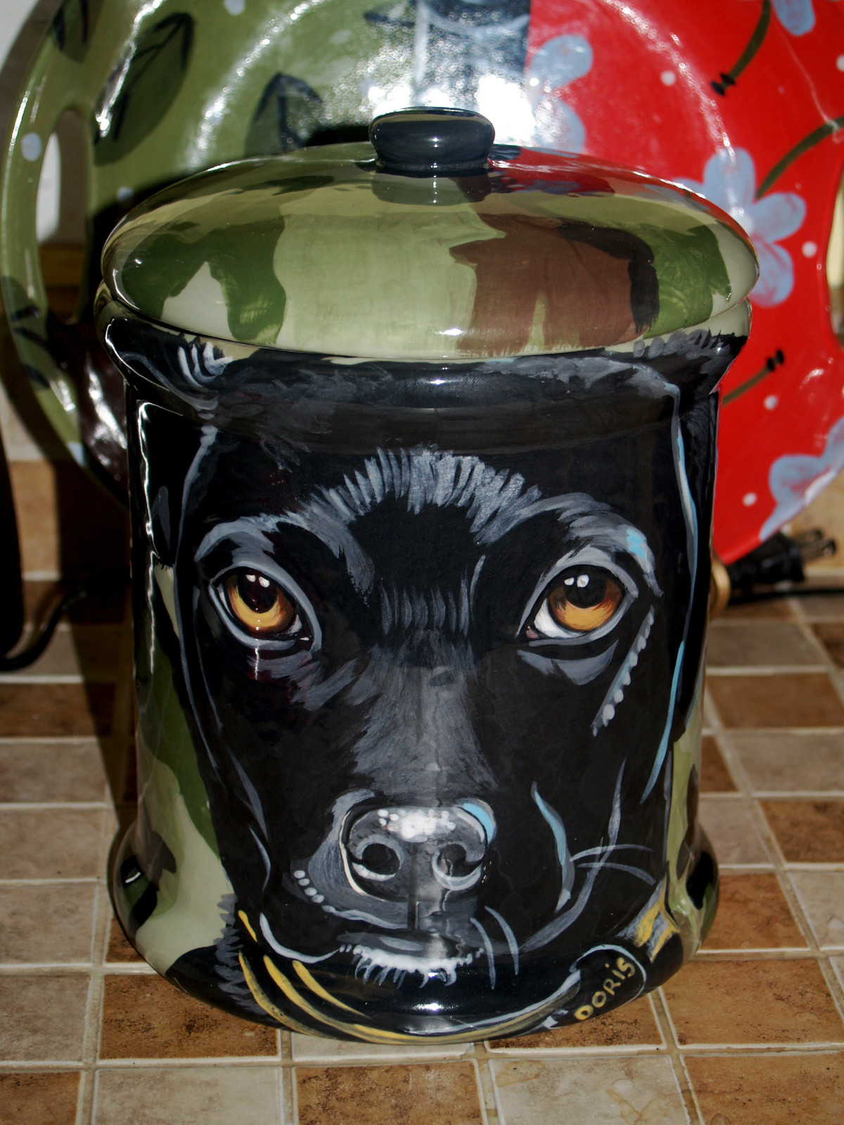 Custom memorial Pet DOG black lab cremation urn all breed types portrait jar