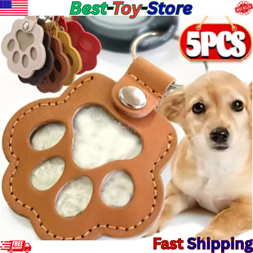 5PCs Pet hair keychain, Leather Paw Keychain with Hair Storage for Dog & Cat