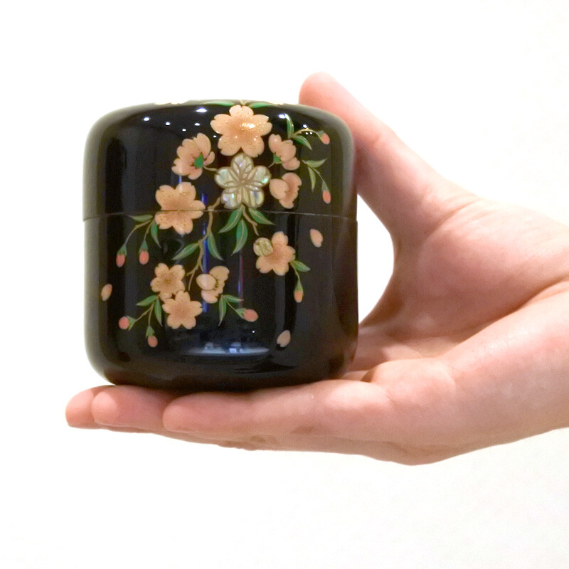 Yutori Sakura Black Small Keepsake Urn for Human Ashes Lacquer decoration