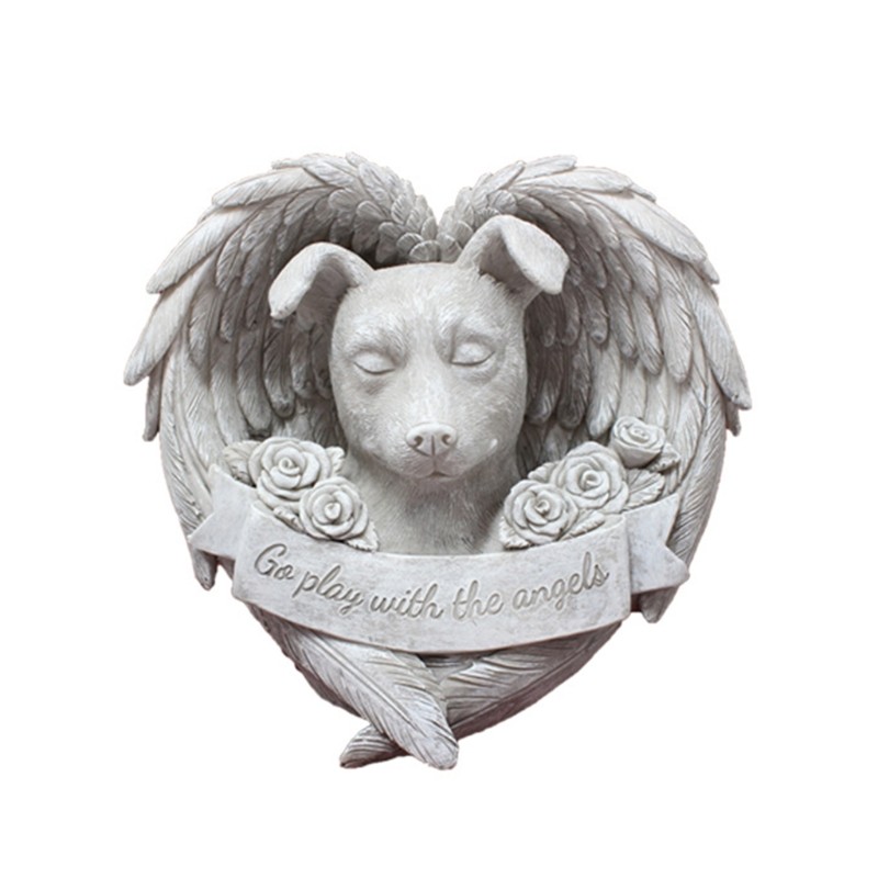 Pet Dog for Cat Monument Angel Wing Memorial Tombstone Resin Statue Ornam