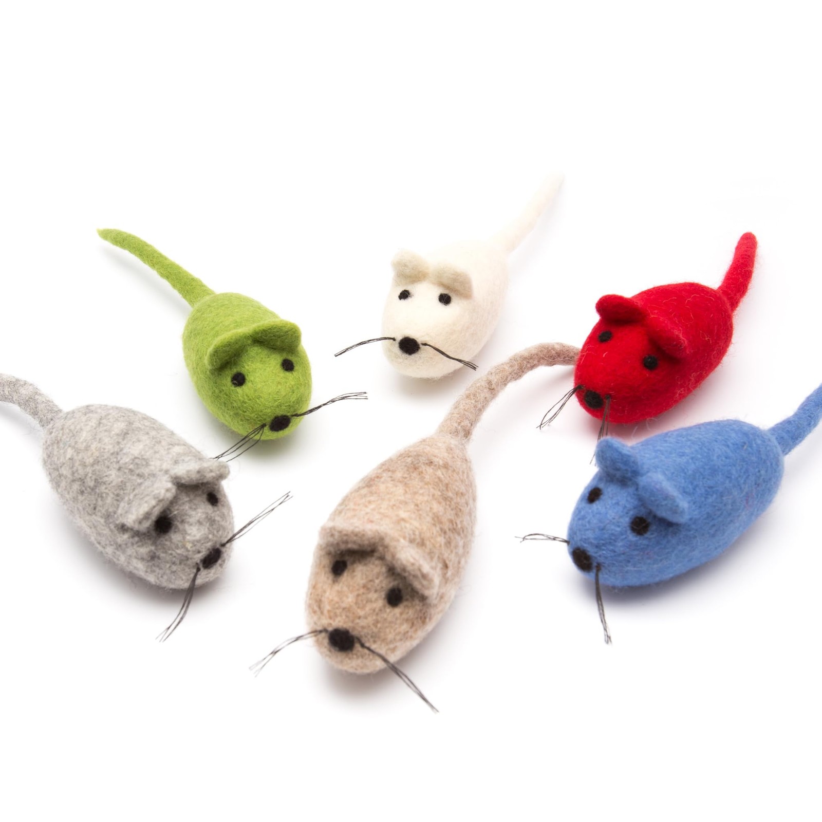 Glaciart One Felt Mouse Cat Toys, 6-Pack – Natural Wool, Catnip Infused
