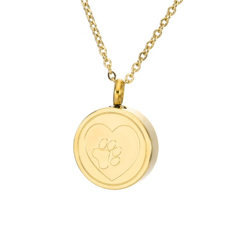 Pet Cremation Jewelry Urn Memorial Ashes Necklace Paws Round Pendants Necklace