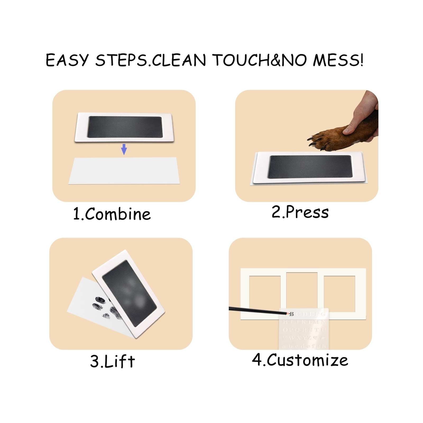 Paw Print Frame & Ink Pads Kit,Dog or Cat Paw Print Kit,2 No Mess Ink Pads fo…