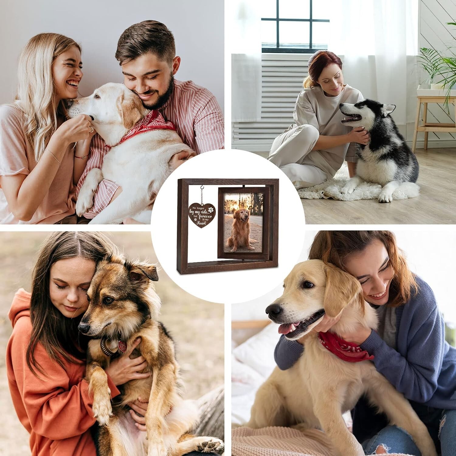 Pet Memorial Gifts for Dogs Cats – Rotating Wooden Picture Frame for 4×6 Photo